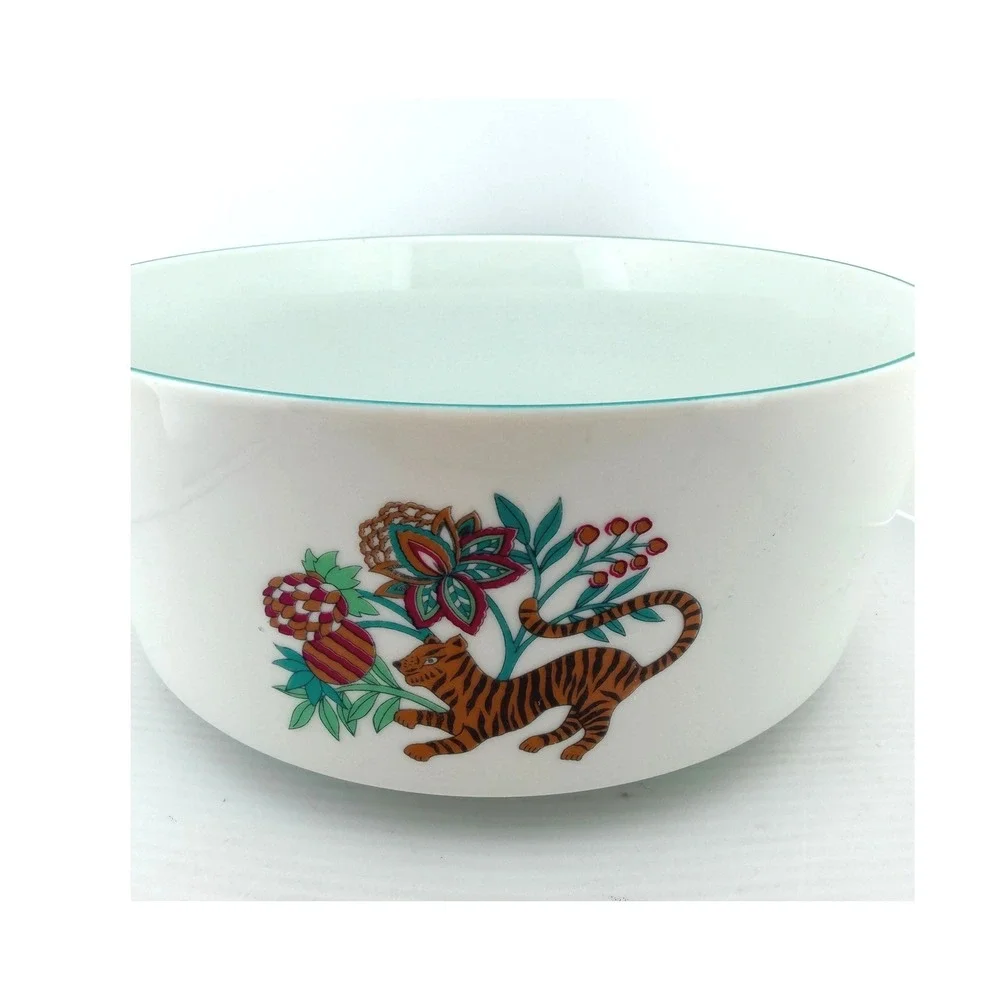 Vintage Creation Alpac France Porcelain Tiger Botanical Serving Bowl 8